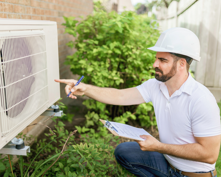 HVAC system inspection by certified inspector in Los Angeles backyard