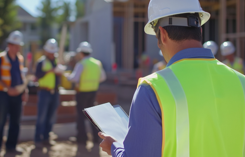 Inspector evaluating building systems at commercial site in Los Angeles