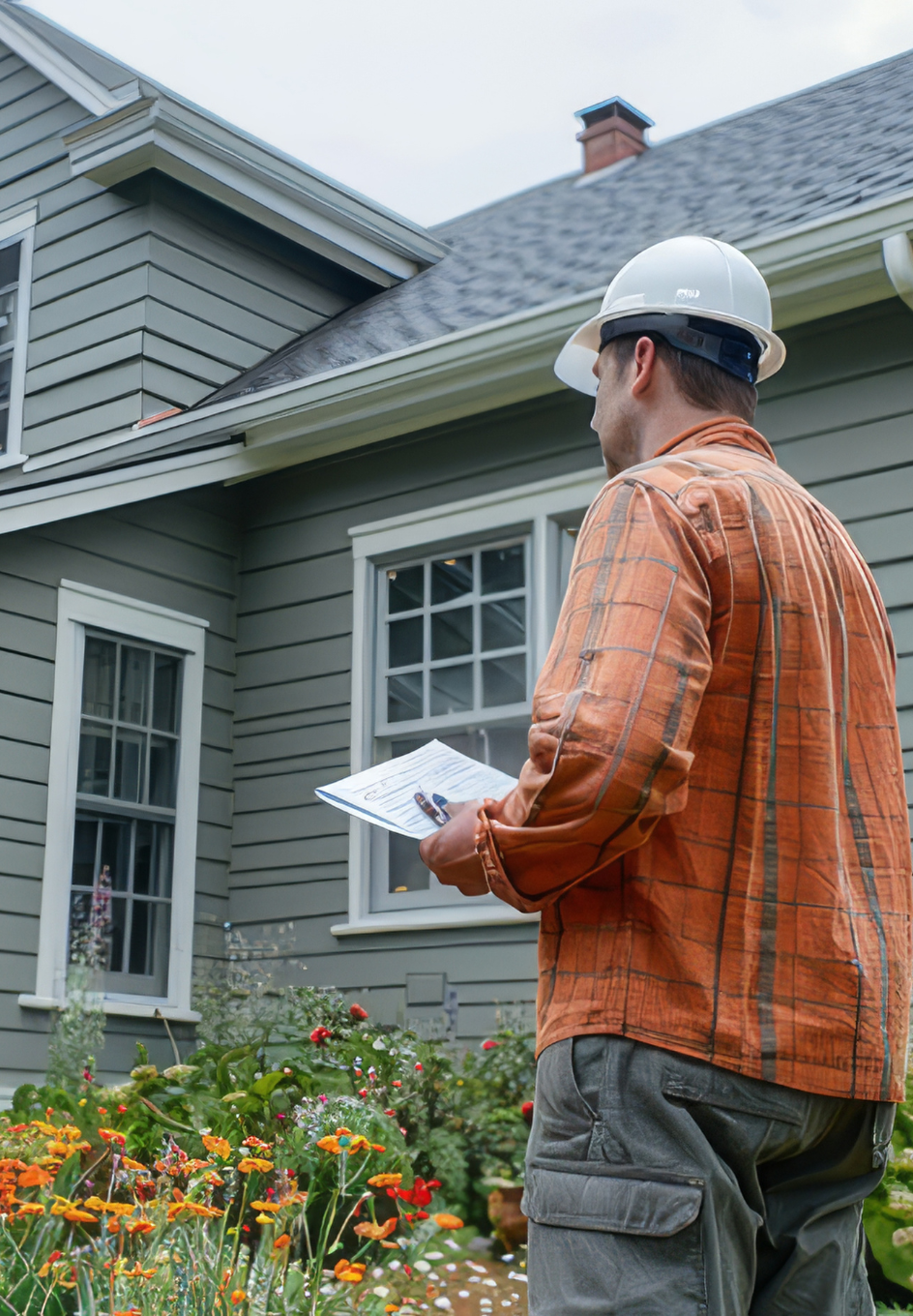 Inspector conducting exterior inspection at Los Angeles home