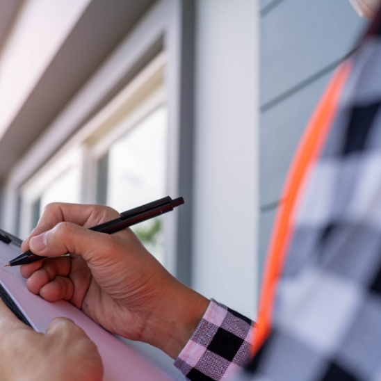 Home inspector writing notes during a property inspection in Los Angeles area